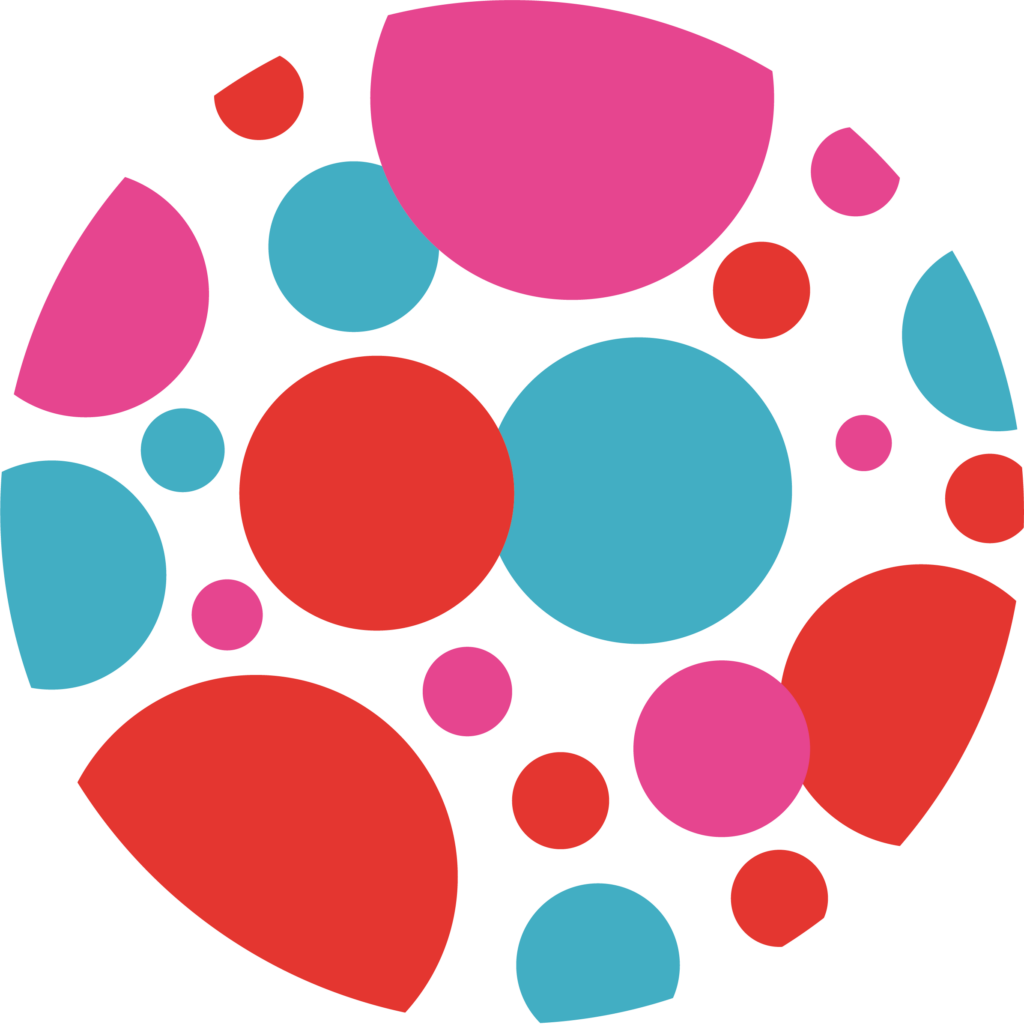 Das Logo des Migration Lab Germany zeigt unterschiedlich große Kreise in pink, rot und blau, die sich überlappen und gemeinsam einen Kreis bilden.