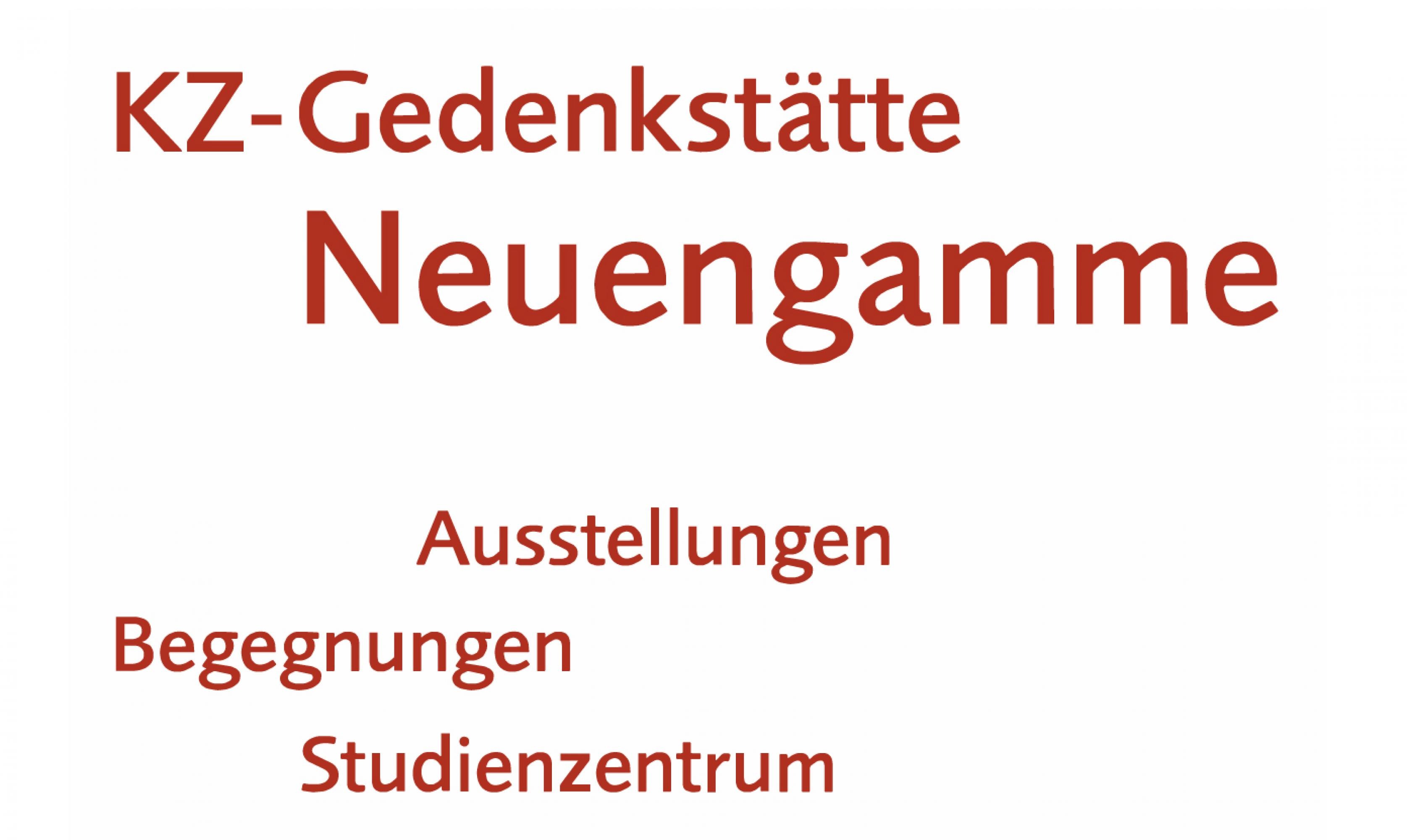 Das Logo der KZ-Gedenkstätte Neuengamme. Unter dem Logo steht Ausstellungen, Begegnungen und Studienzentrum